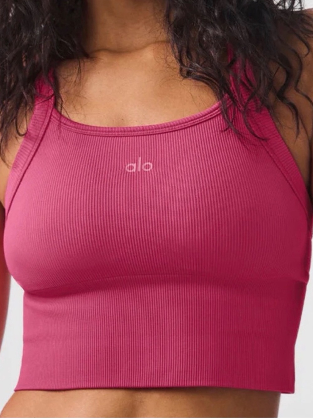ALO Yoga RARE Seamless Ribbed Favorite Bra Tank in Pink Summer Crush